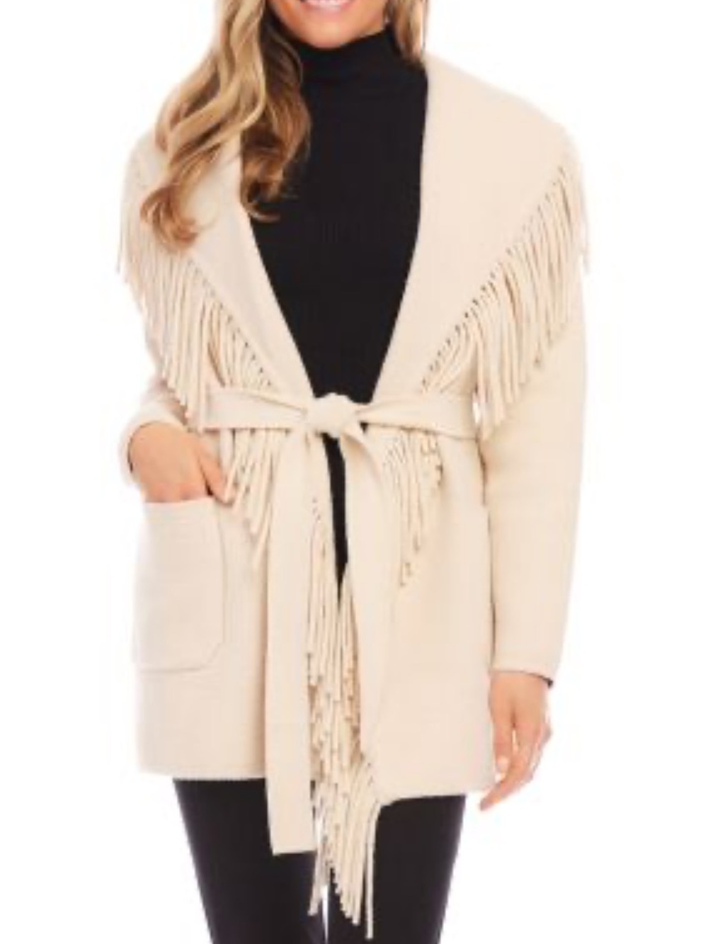 Karen Kane Dark Camel Fringe Longline Wrap Jacket - Never Worn